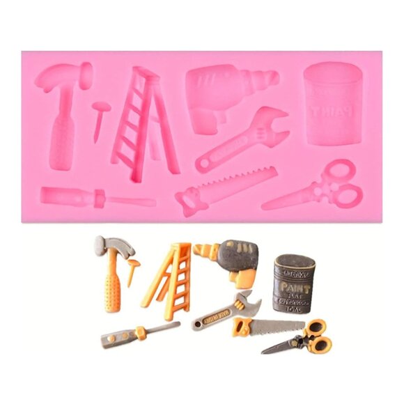 2 Pcs Hardware tools silicone jelly mold, ladder, hammer, screwdriver, scissors - Picture 5 of 7